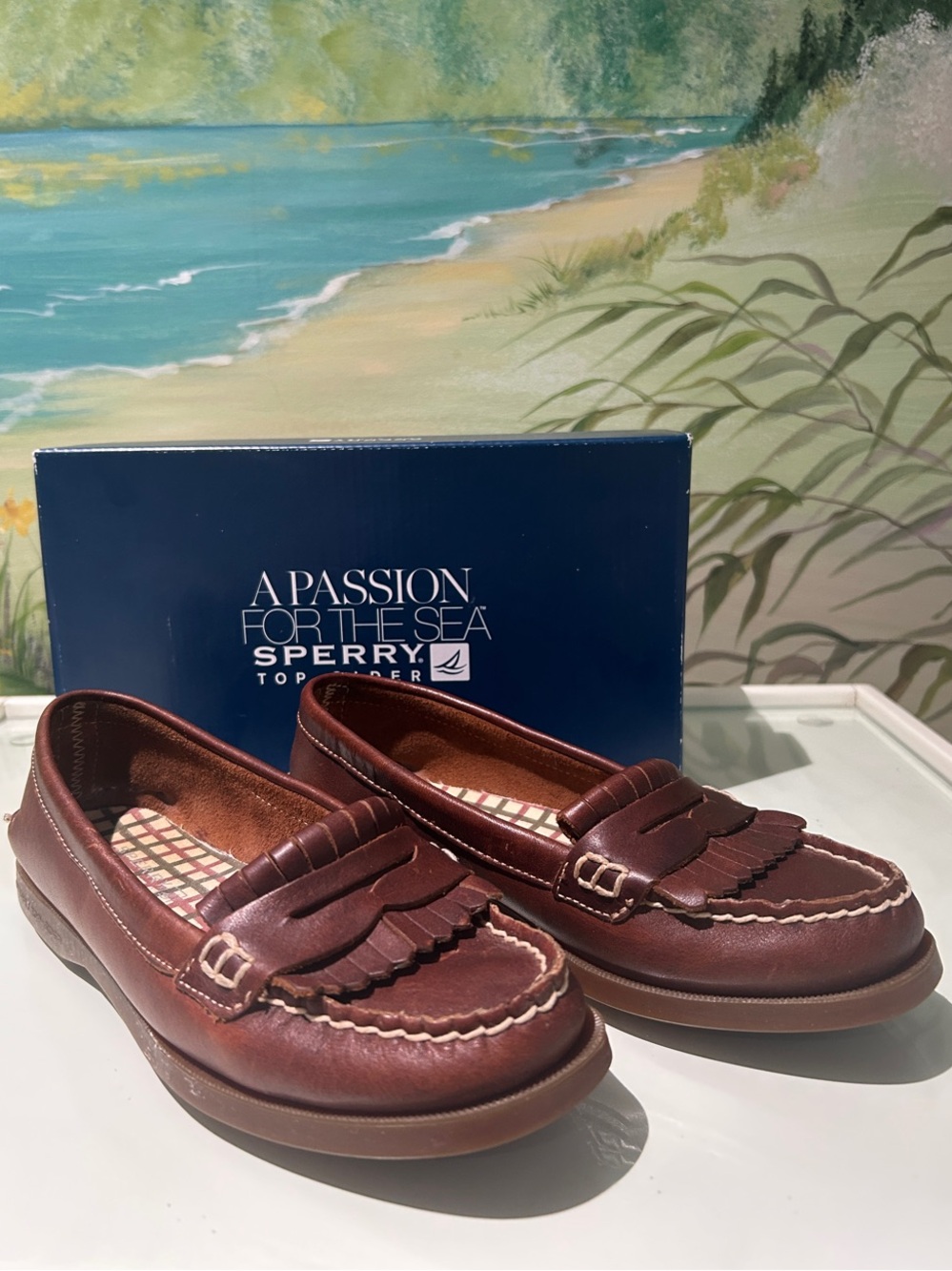 Sperry Top Sider ‘Avery Tan’ (Brown/Burgundy) Leather Kiltie Penny Loafers